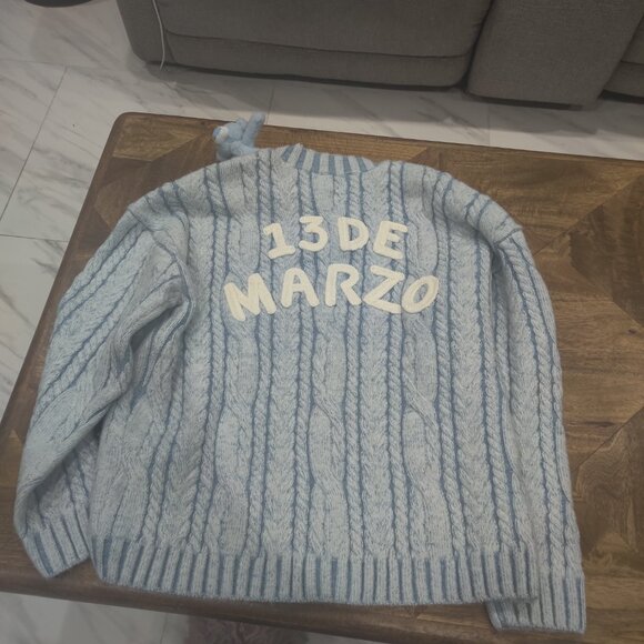13DE MARZO Bear Yarn Weave Cardigan Blue size L New oversized - Picture 5 of 5